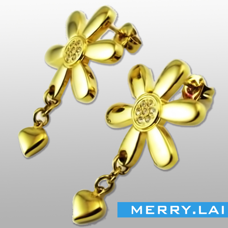 花卉不銹鋼耳環(huán)，18K鍍金耳環(huán)定制