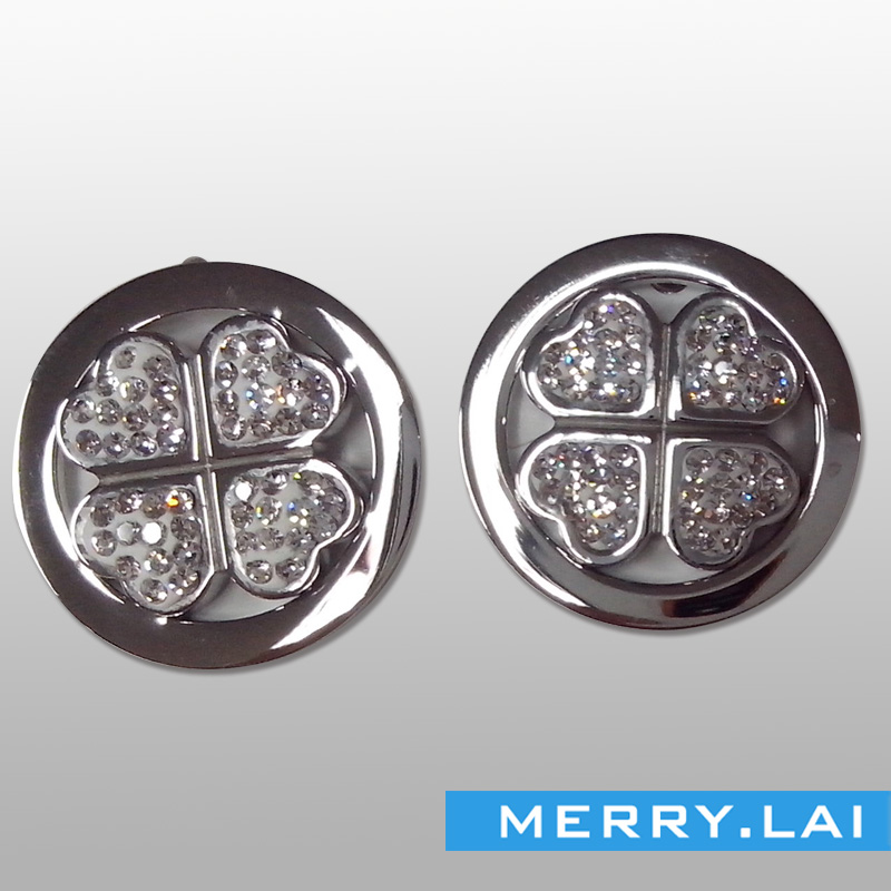 四葉草鑲鉆耳環(huán)，不銹鋼時(shí)尚耳釘，不銹鋼飾品廠(chǎng)家